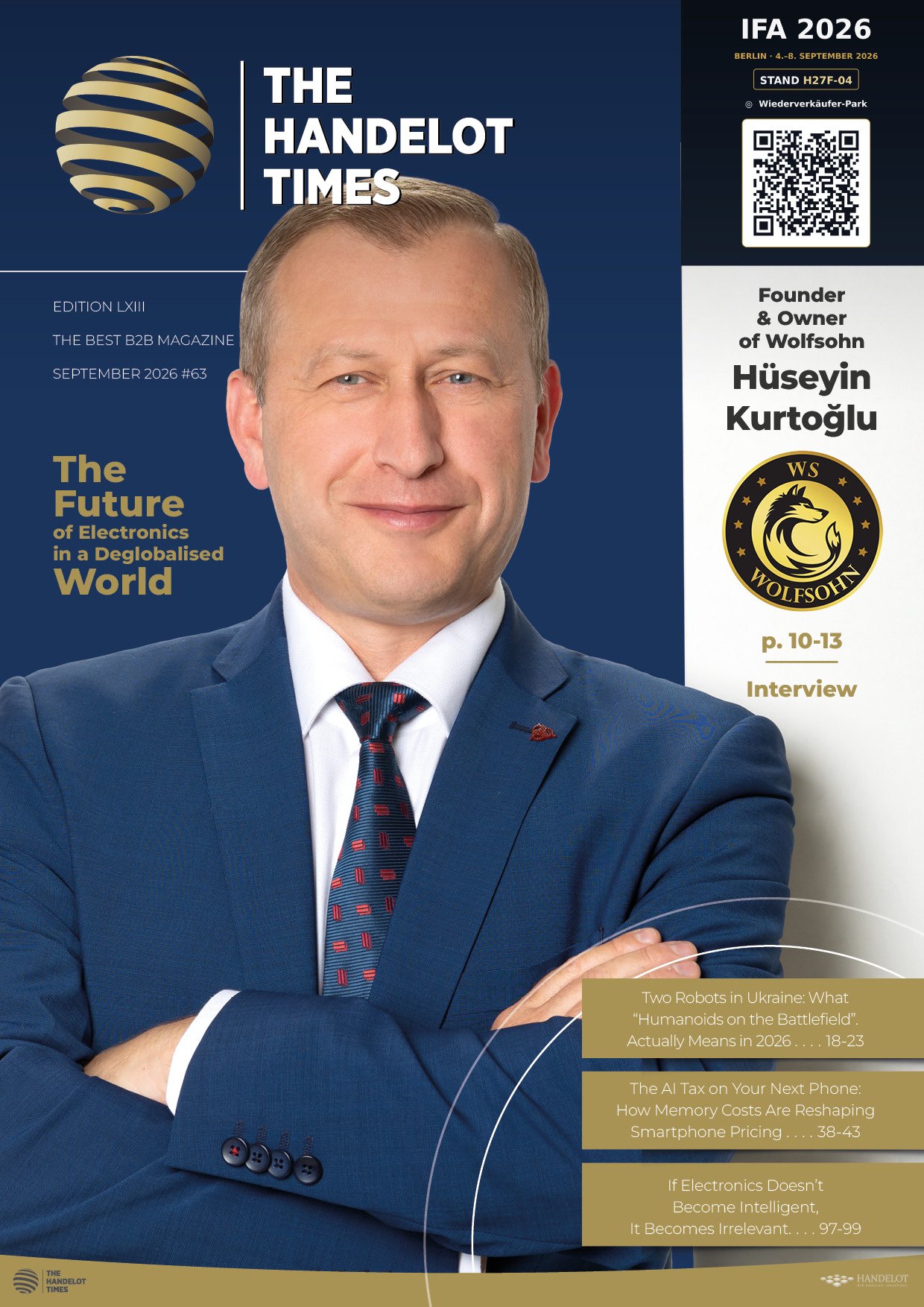 The Handelot Times issue 63, September 2026 — cover interview with Hüseyin Kurtoğlu, founder and owner of Wolfsohn