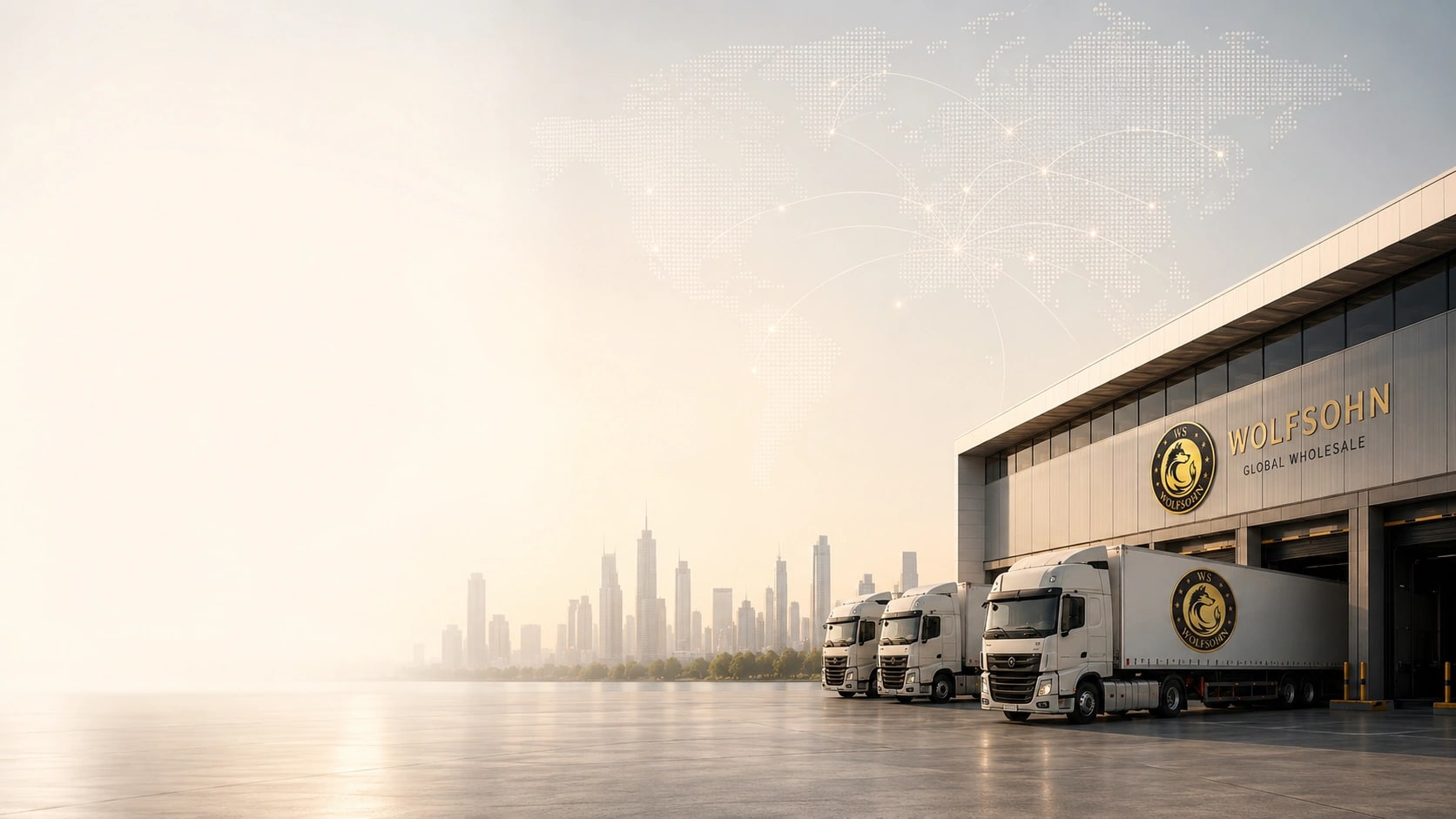 Wolfsohn — B2B consumer electronics distribution: warehouse, logistics and delivery across Europe at sunset