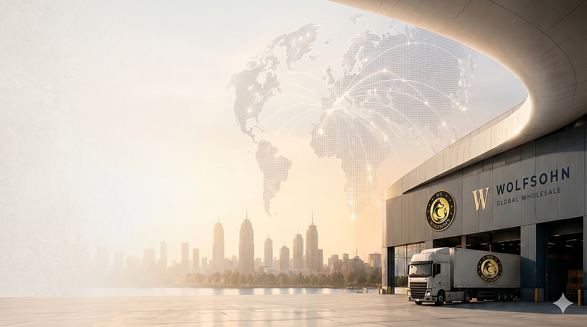 Wolfsohn — B2B consumer electronics distribution: warehouse, logistics and delivery across Europe at sunset